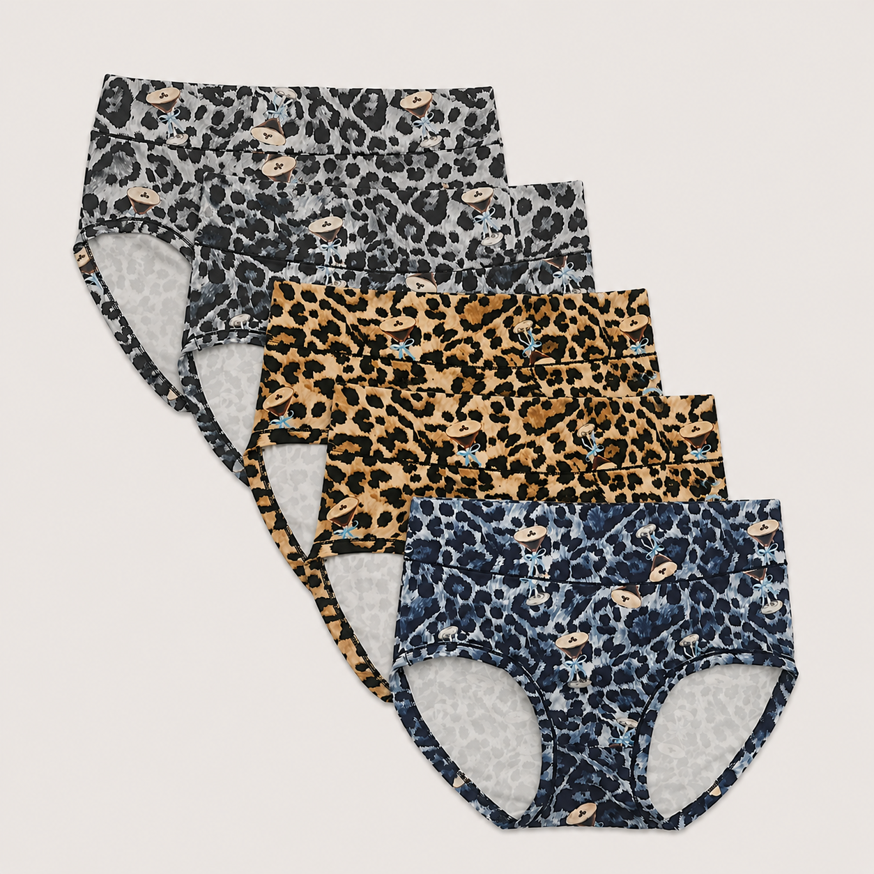 High-Waist Leopard Full Coverage Briefs（5 pack）