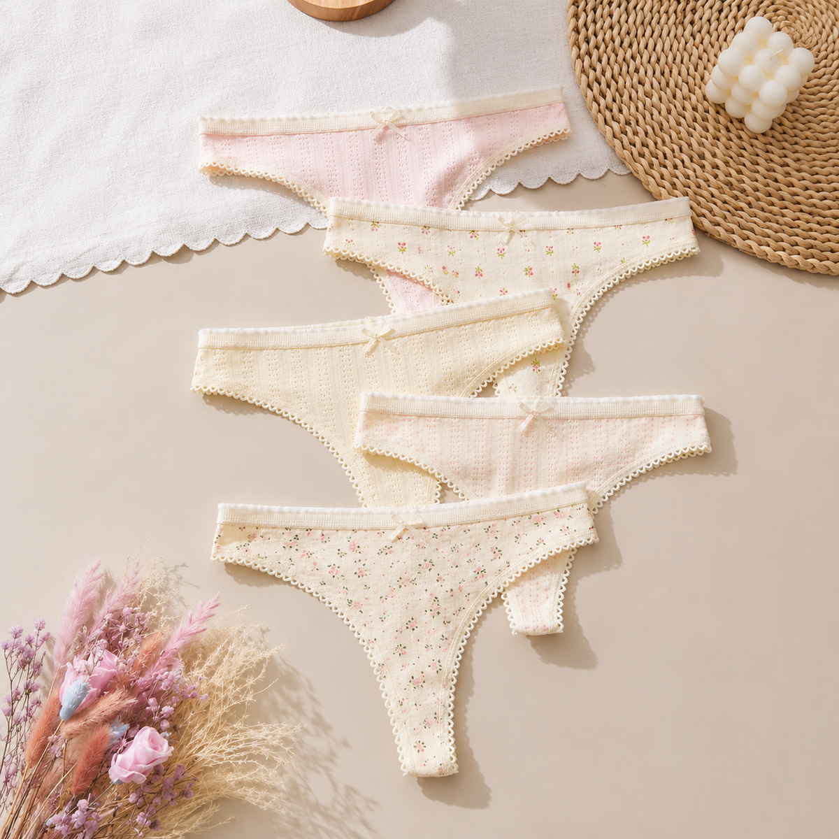 5-Pack Floral Lace-Trim Bikini Briefs