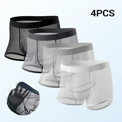 2/4-Pack Men's Ice Silk Boxer Briefs Ultra Thin Cooling Breathable Underwear