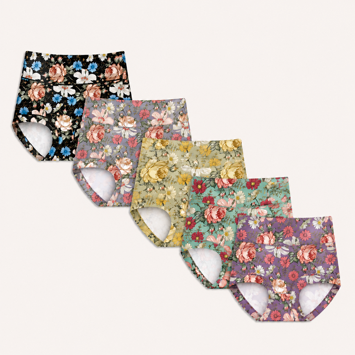 5-Pack Plus Size Floral High-Waist Briefs