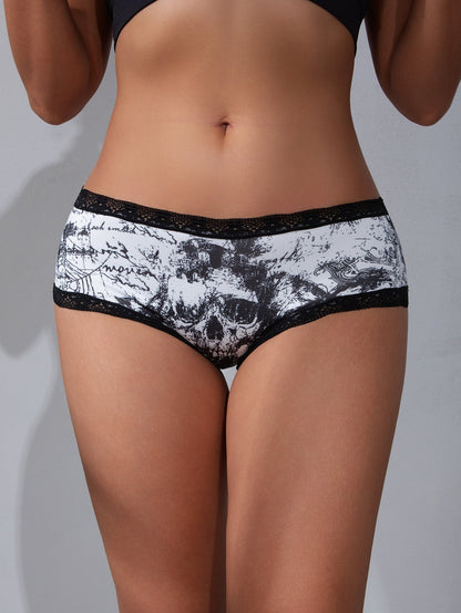 5-Pack Halloween Lace-Trim Printed Mid-Rise Brief Panties