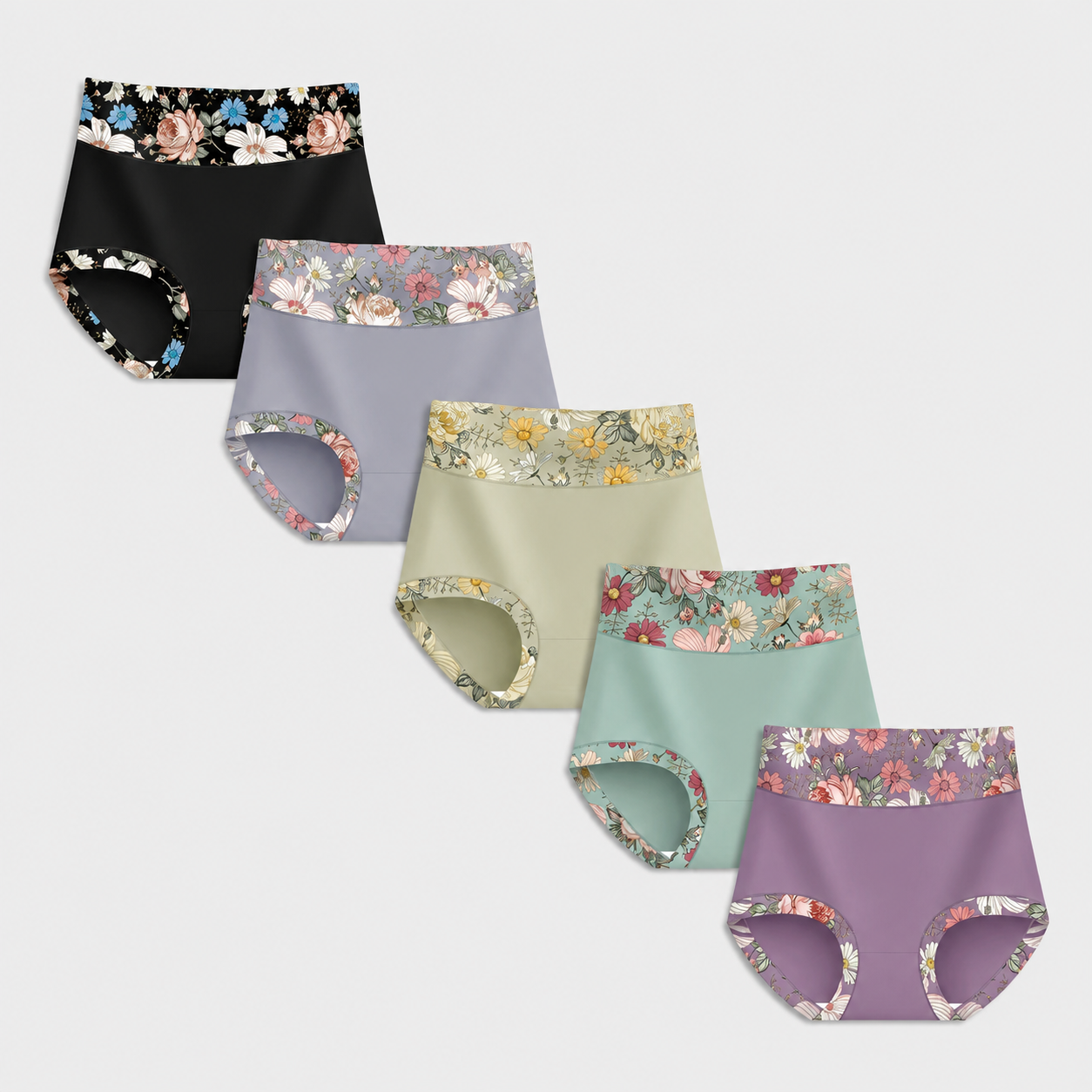 5-Pack Floral High-Waist Briefs