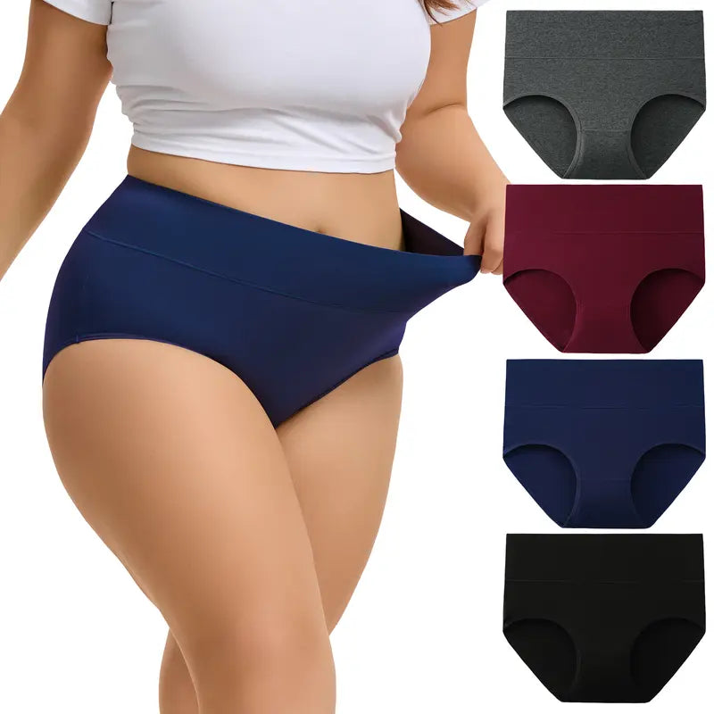 4/5-Pack Plus Size XS-6XL High-Waisted Cotton Underwear  – Soft Full Coverage Briefs