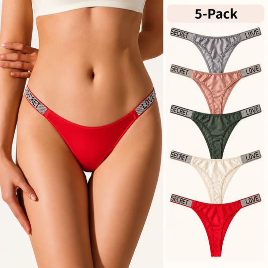 5-Pack Rhinestone Low-Rise Thong Panties
