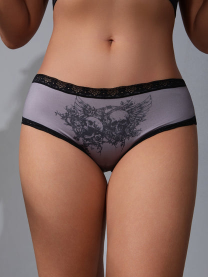 5-Pack Halloween Lace-Trim Printed Mid-Rise Brief Panties