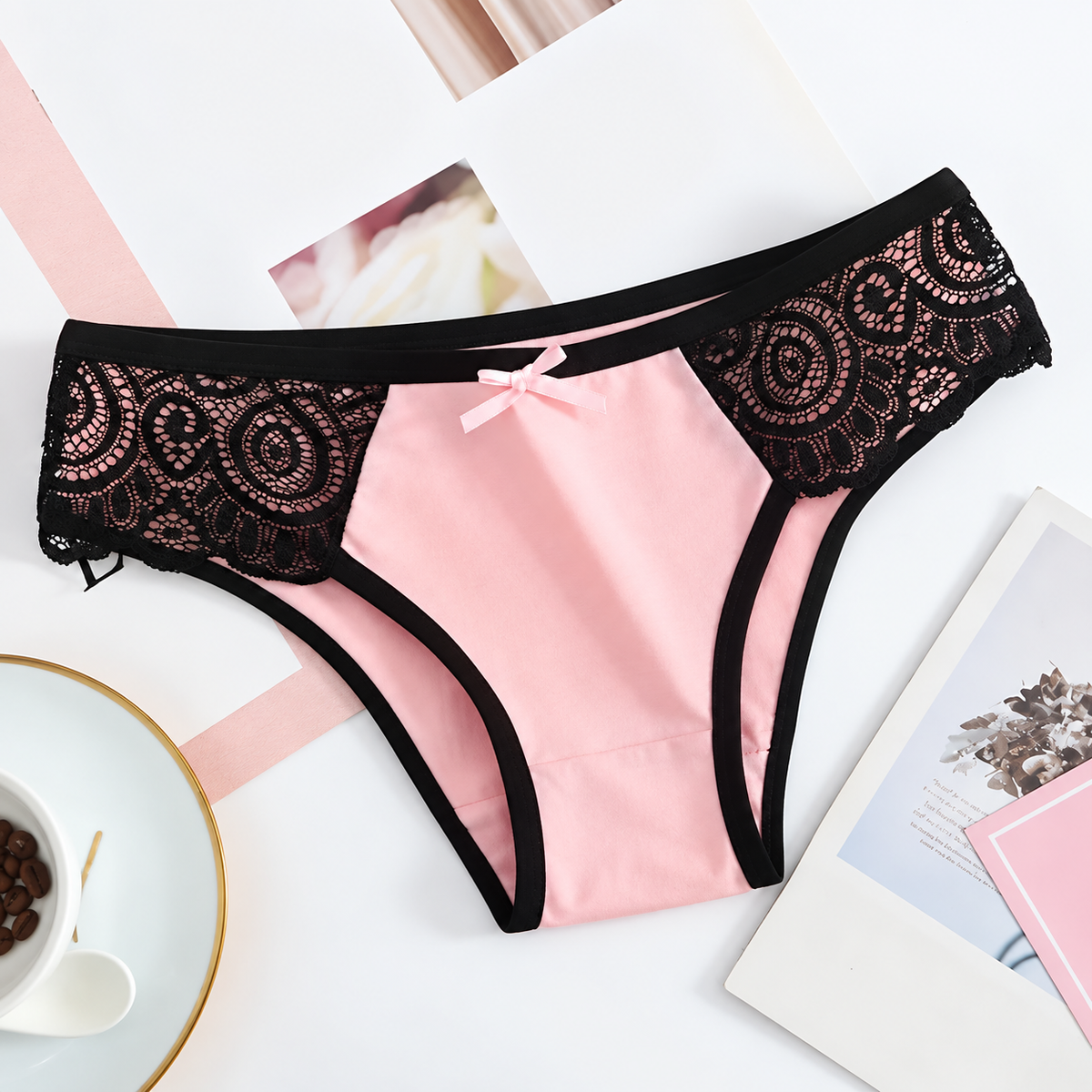 6Pcs Lace Bikini Panties – Sexy Contrast Color Cheeky Underwear