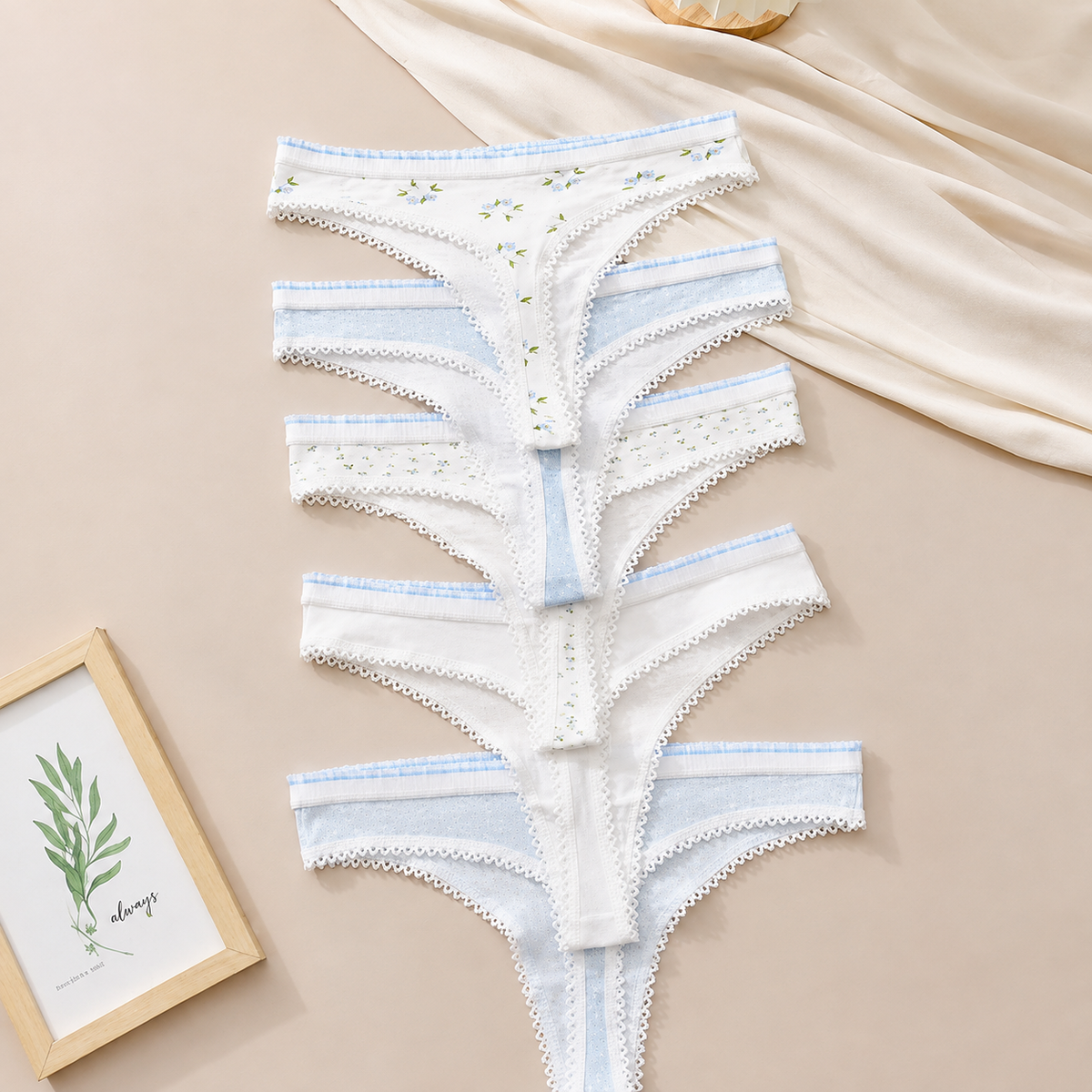 5-Pack Floral Lace-Trim Bikini Briefs