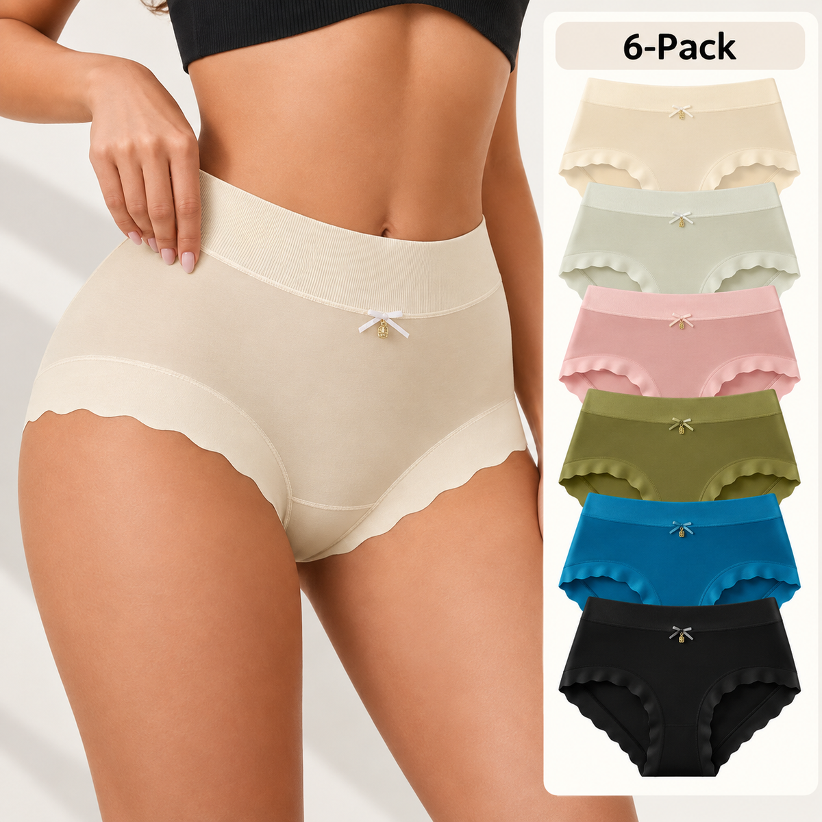 6-Pack Seamless Mid Waist Cotton Panties