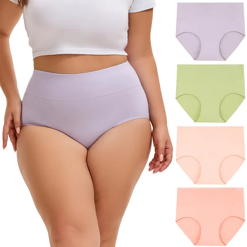 4/5-Pack Plus Size XS-6XL High-Waisted Cotton Underwear  – Soft Full Coverage Briefs