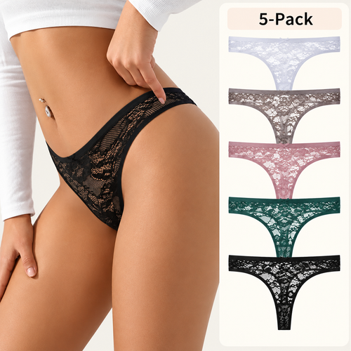 5-Pack Elegant Comfort Floral Lace Thong