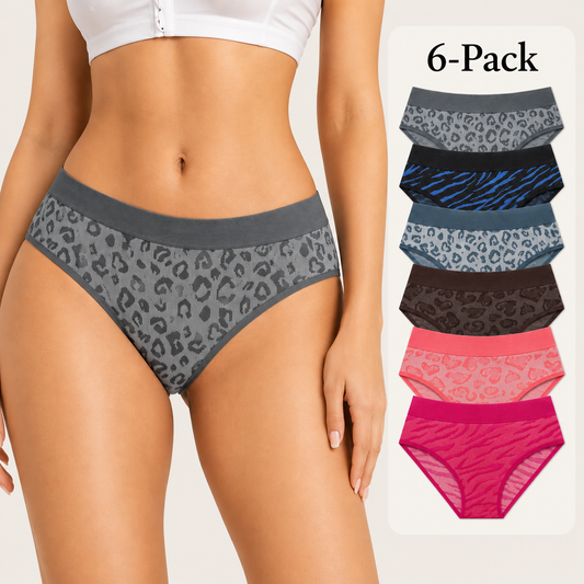 6-Pack  Mid-Waist Seamless Leopard Print Panties