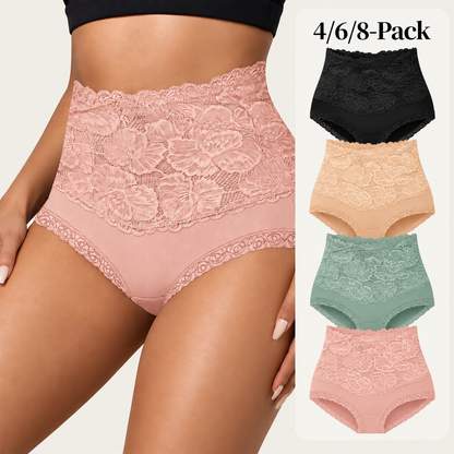 4/6/8-Pack High-Waist Floral Lace Cotton Briefs