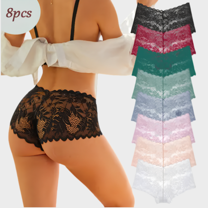 8-Pack Comfy Sexy Soft Lace Boyshorts Panties Set