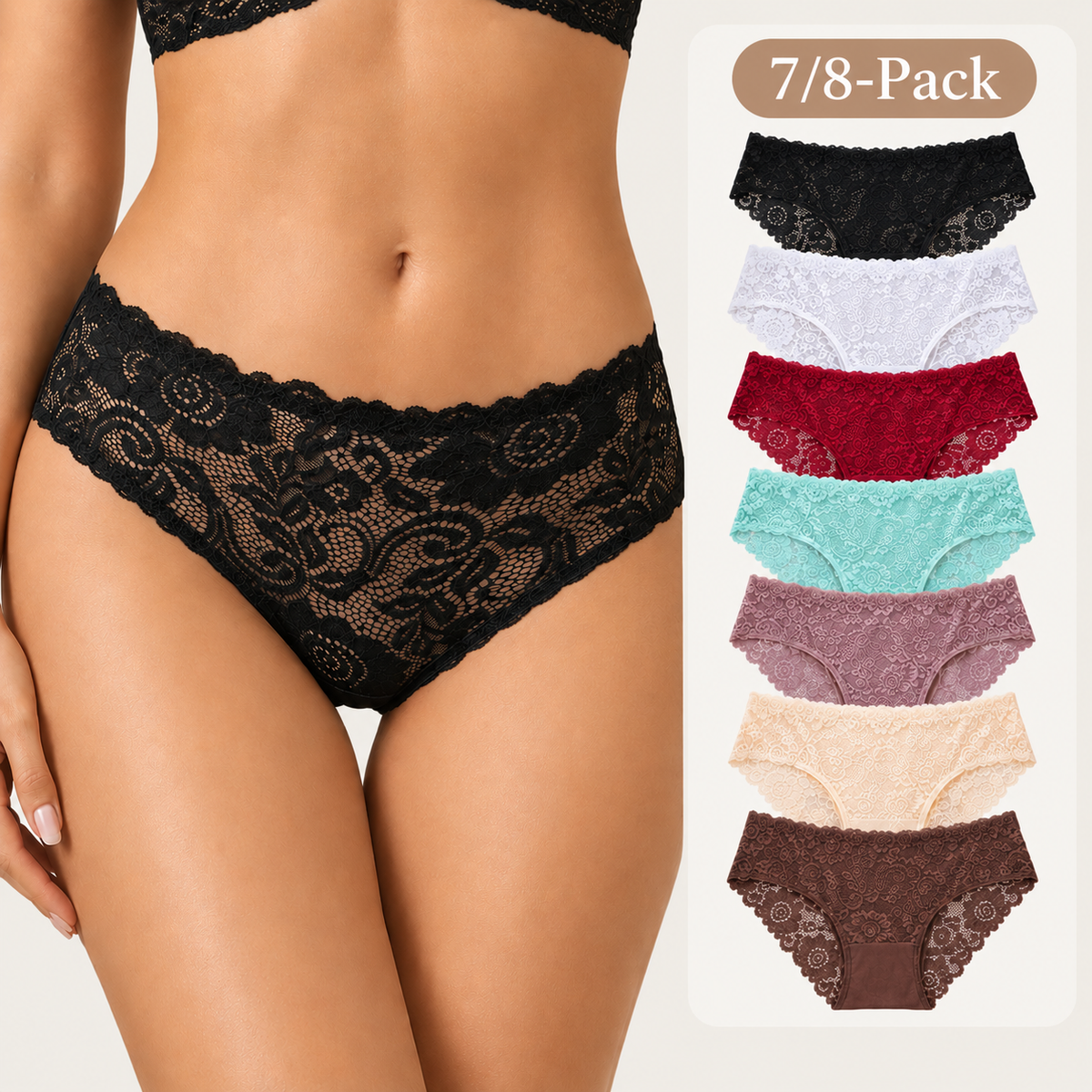 7/8-Pack Soft Breathable Lace Tummy Control Briefs