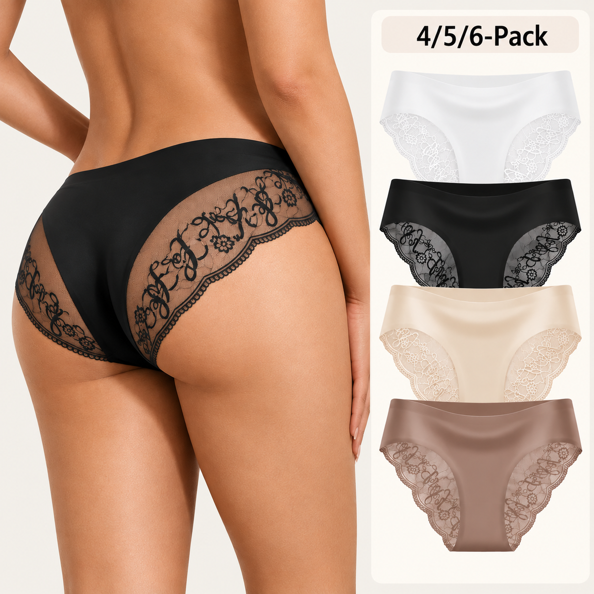 4/5/6-Pack Seamless High-Waist Lace Trim Briefs