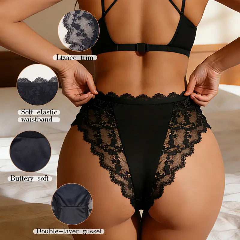 5-Piece Women’s Lace Panties Set – Mid-Waist Bikini Briefs