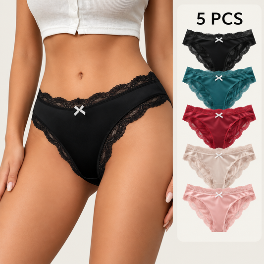 5-Pack Women Low Waist Mesh Lace Panties