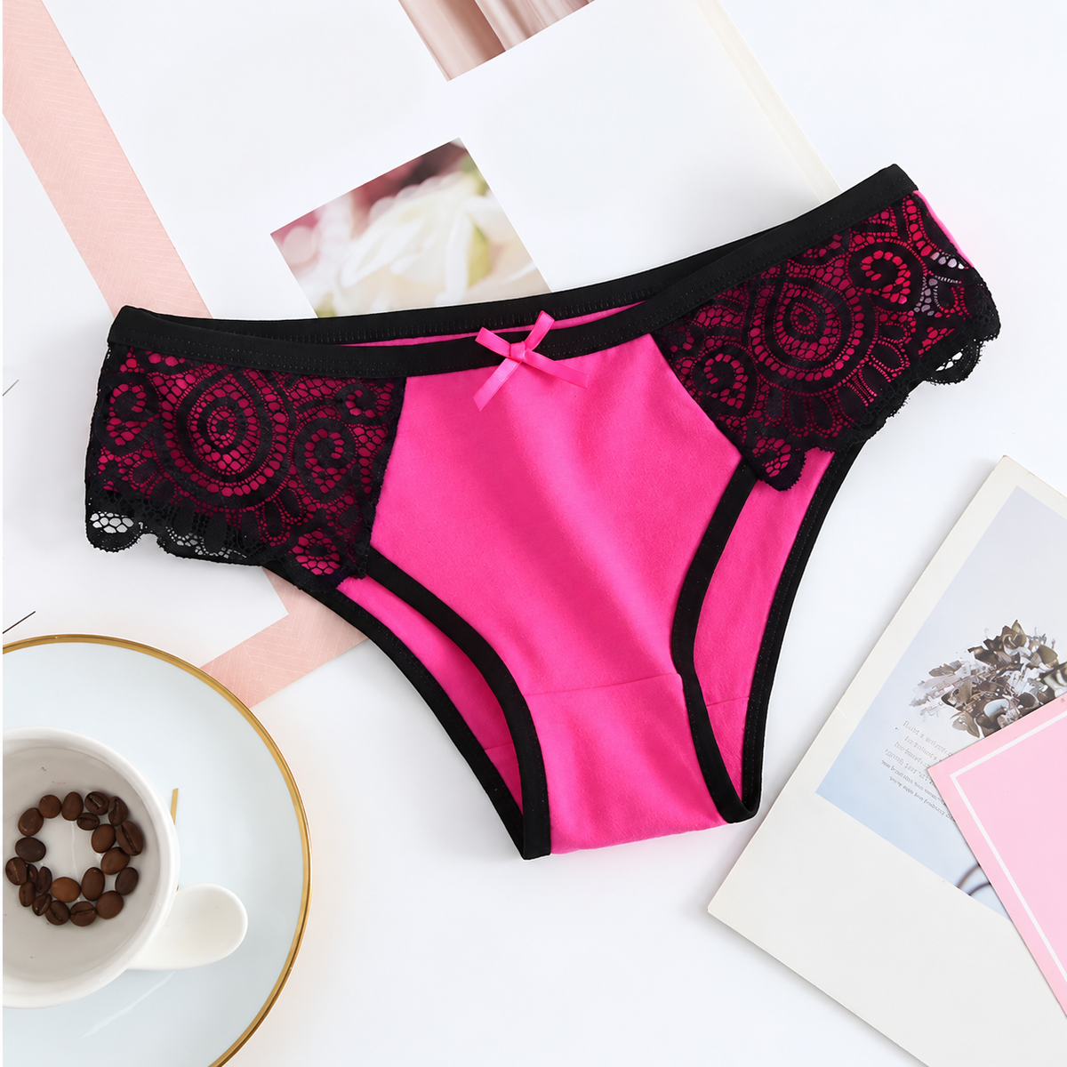 6Pcs Lace Bikini Panties – Sexy Contrast Color Cheeky Underwear