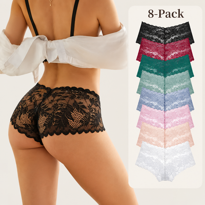 8-Pack Comfy Sexy Soft Lace Boyshorts Panties Set