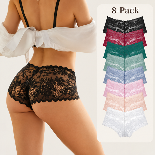 8-Pack Comfy Sexy Soft Lace Boyshorts Panties Set