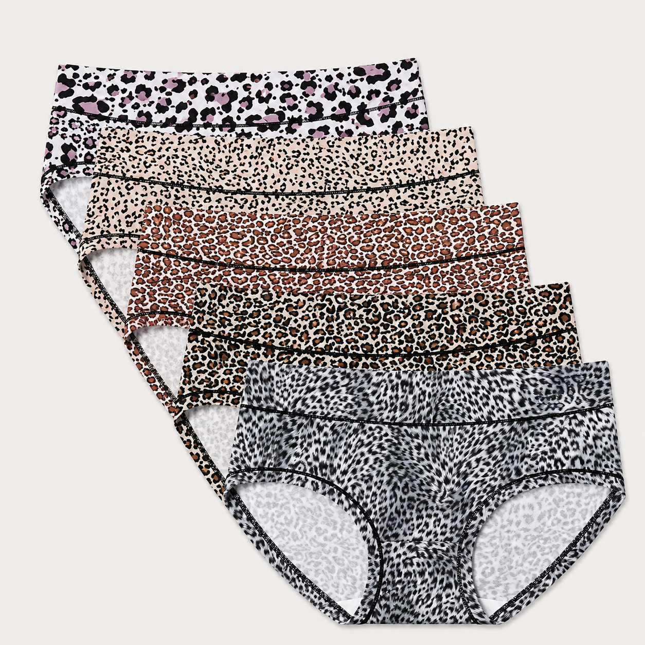 High-Waist Leopard Full Coverage Briefs（5 pack）