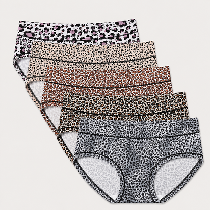 5-Pack Plus Size High-Waist Leopard Full Coverage Briefs