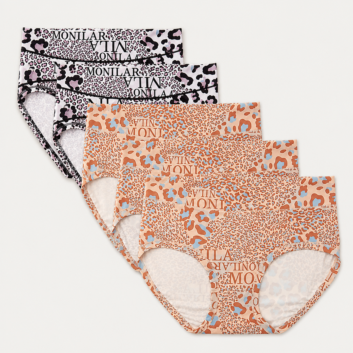 5-Pack Plus Size High-Waist Leopard Full Coverage Briefs