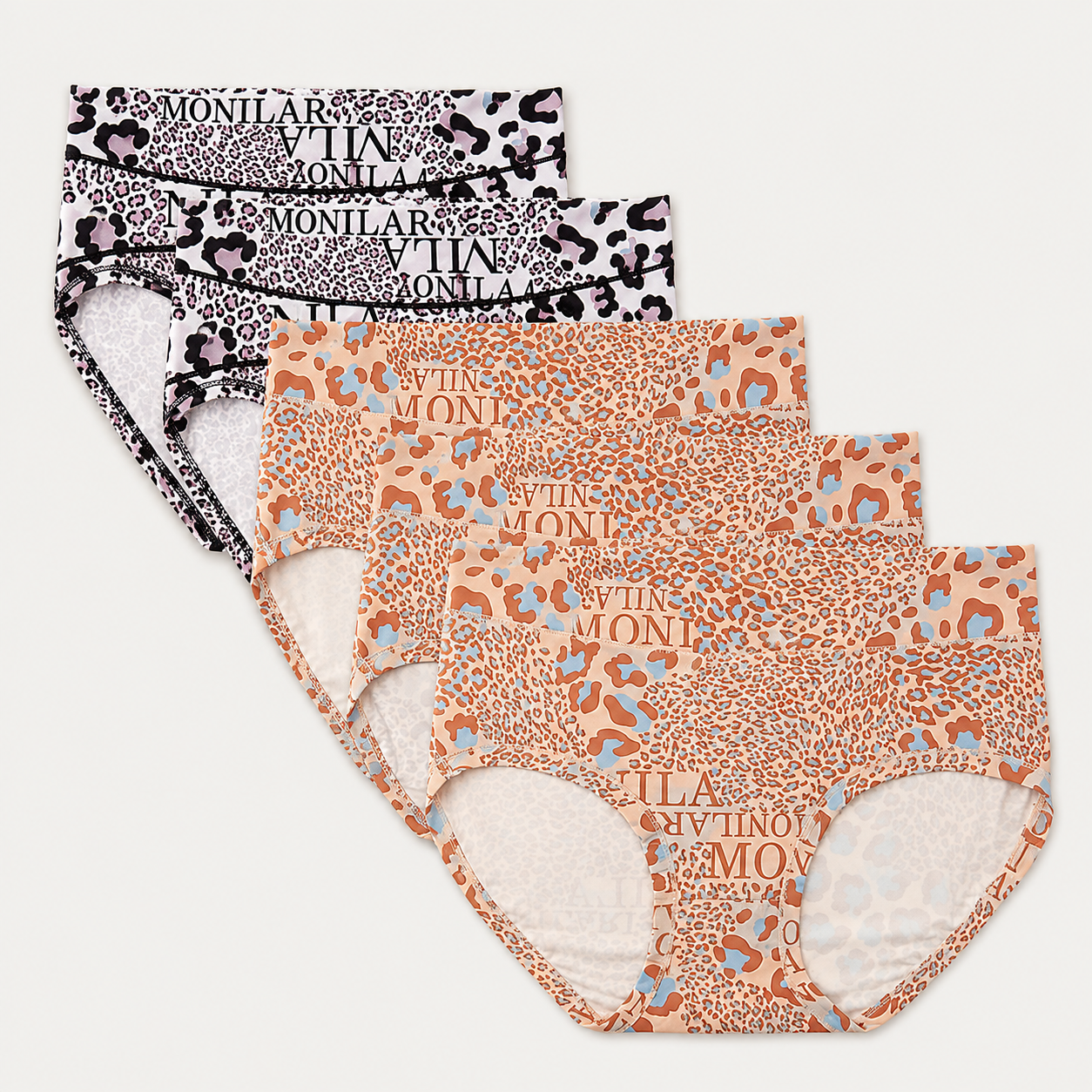 High-Waist Leopard Full Coverage Briefs（5 pack）