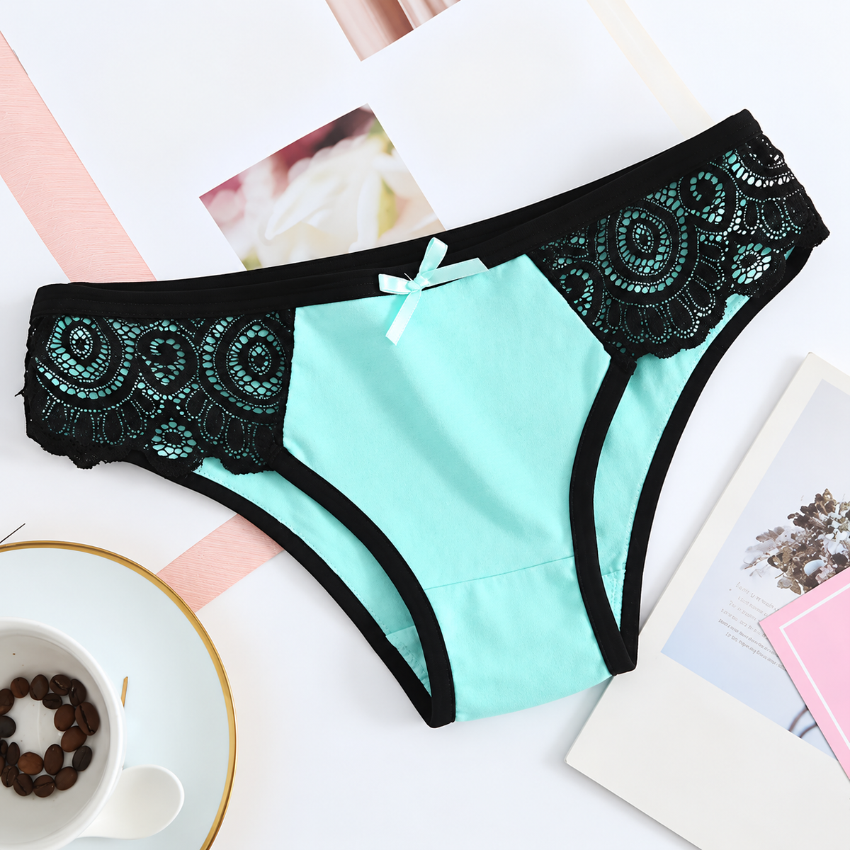 6Pcs Lace Bikini Panties – Sexy Contrast Color Cheeky Underwear