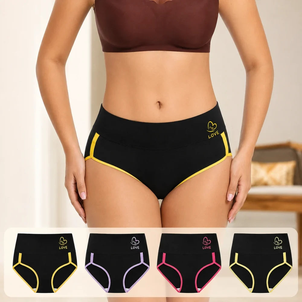 4-Pack Plus Size Printed Mid Waist Panties