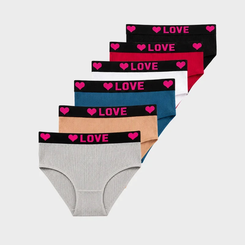 6 Pack LOVE Print Cotton Bikini Panties