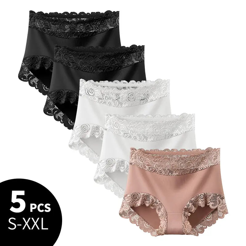 5 Pack Silky Lace Mid-Waist Panties