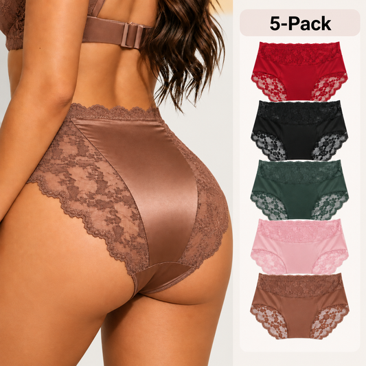 5-Pack  Lace Panties Set – Mid-Waist Bikini Briefs