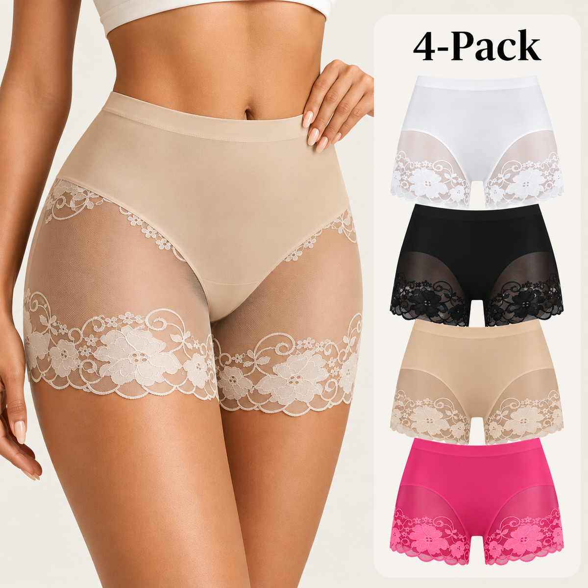 4-Pack Mesh Lace Boyshort Panties