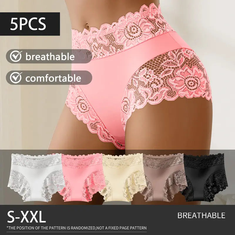 5 Pack Silky Lace Mid-Waist Panties