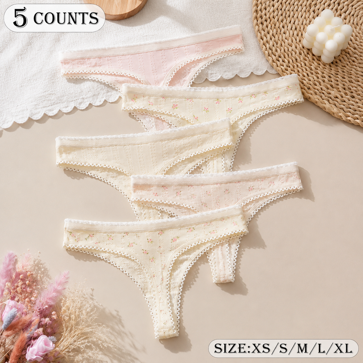 5-Pack Floral Lace-Trim Bikini Briefs