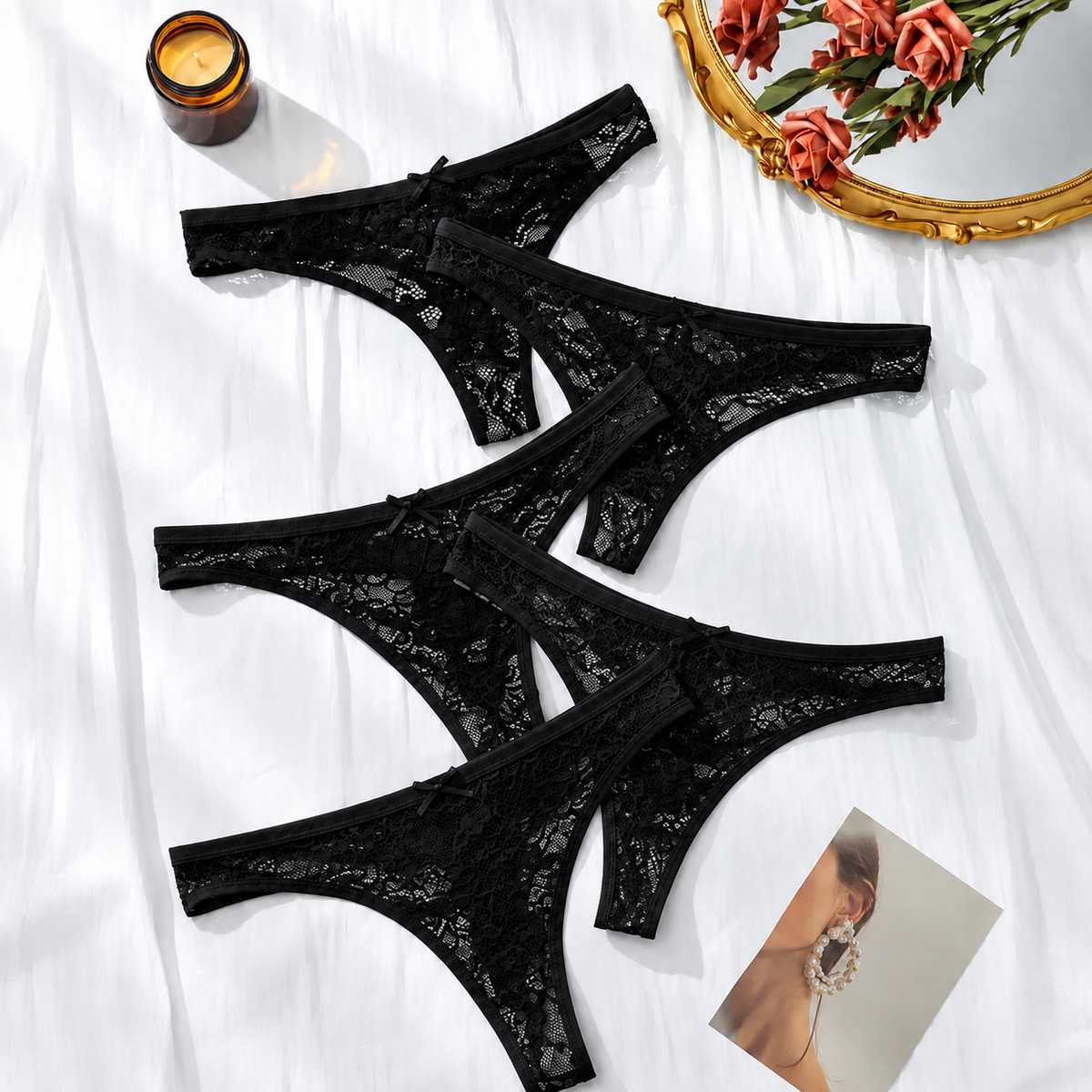 5-Pack Elegant Comfort Floral Lace Thong