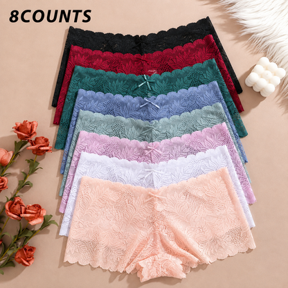 8-Pack Comfy Sexy Soft Lace Boyshorts Panties Set
