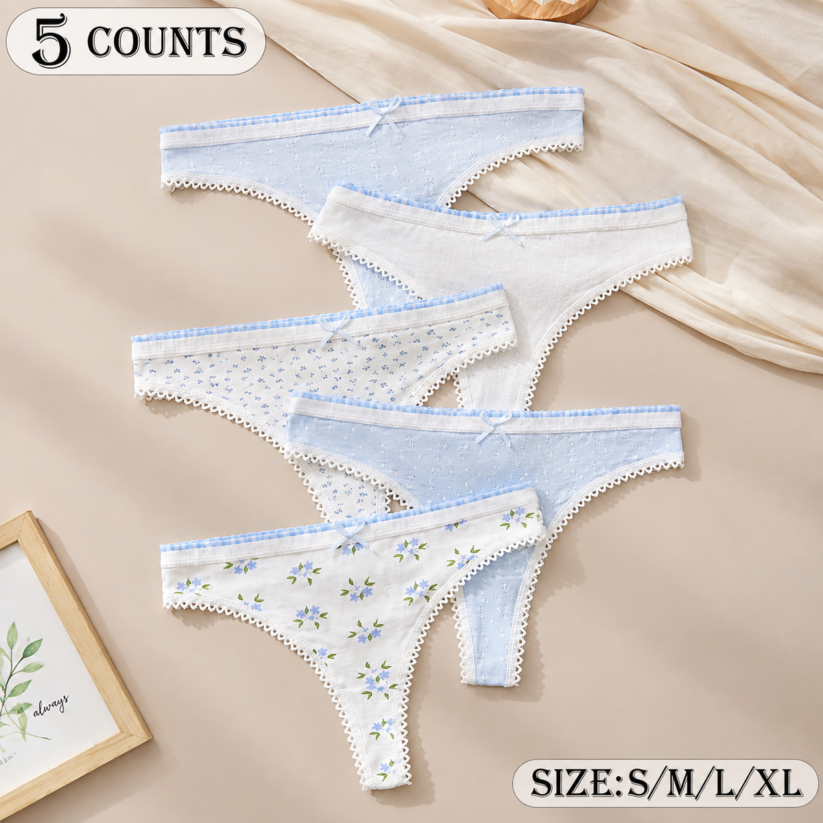 5-Pack Floral Lace-Trim Bikini Briefs