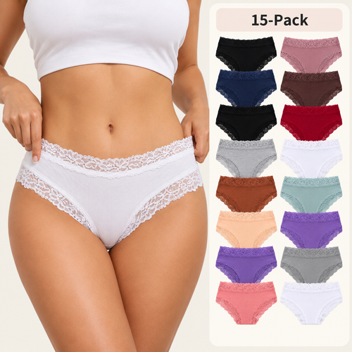 15-Pack Soft Cotton Lace Bikini Briefs