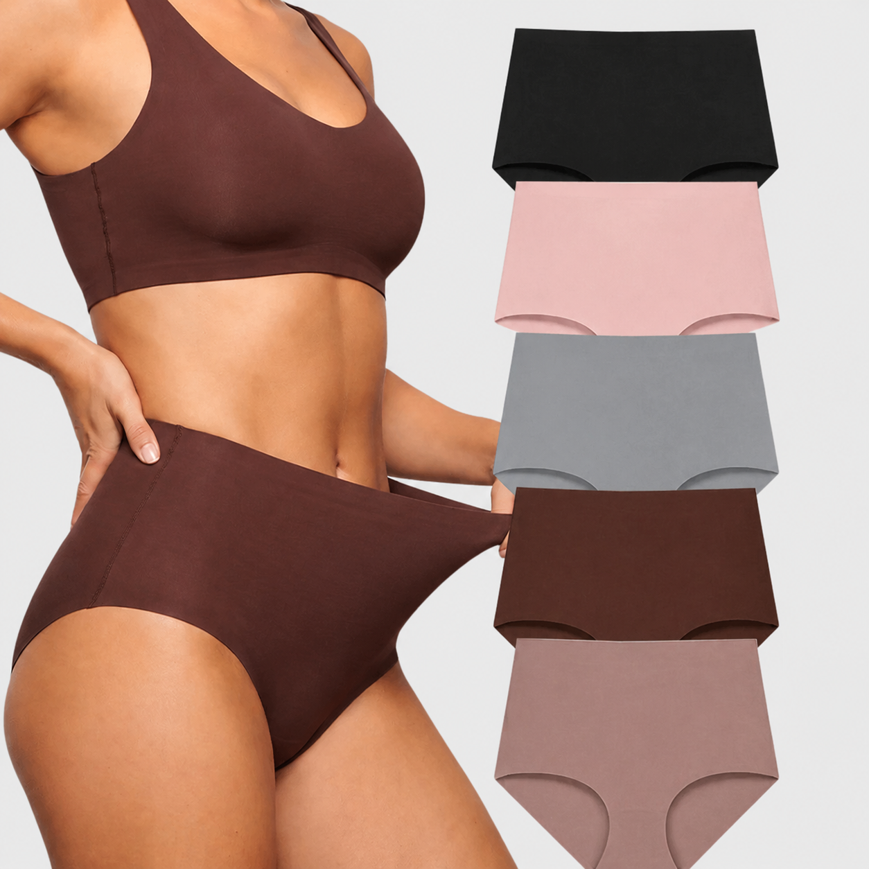 High-Waisted Seamless No Show Briefs (5-Pack)