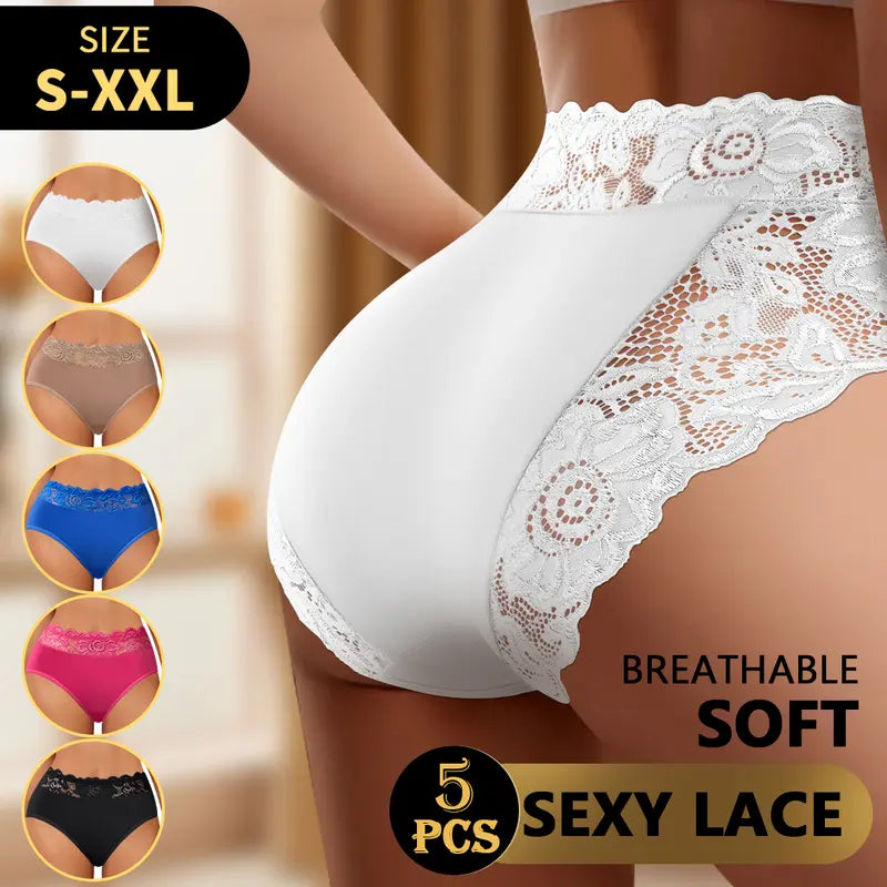5 Pack Silky Lace Mid-Waist Panties