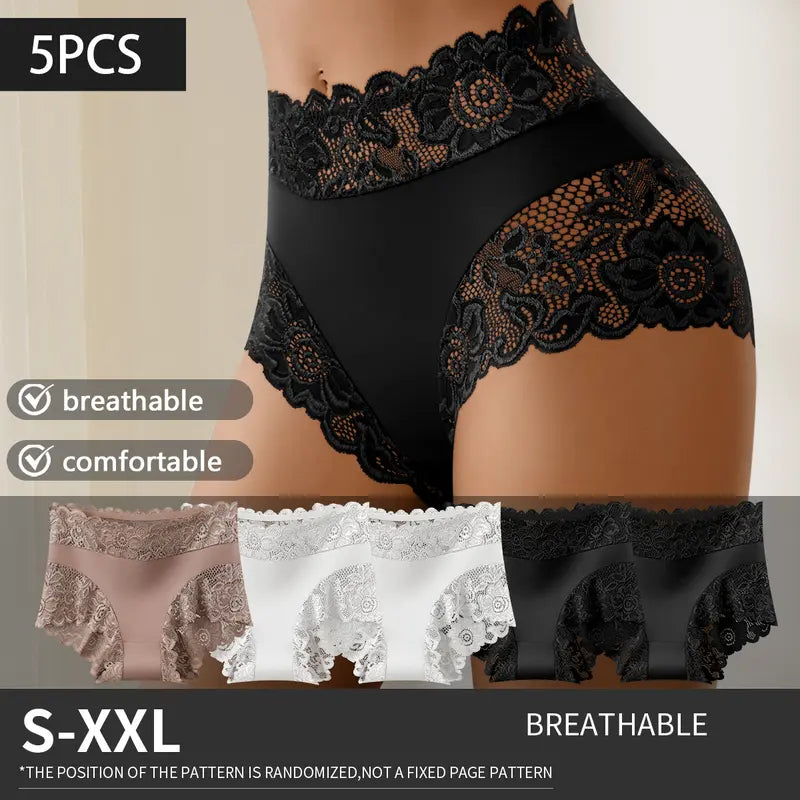 5 Pack Silky Lace Mid-Waist Panties