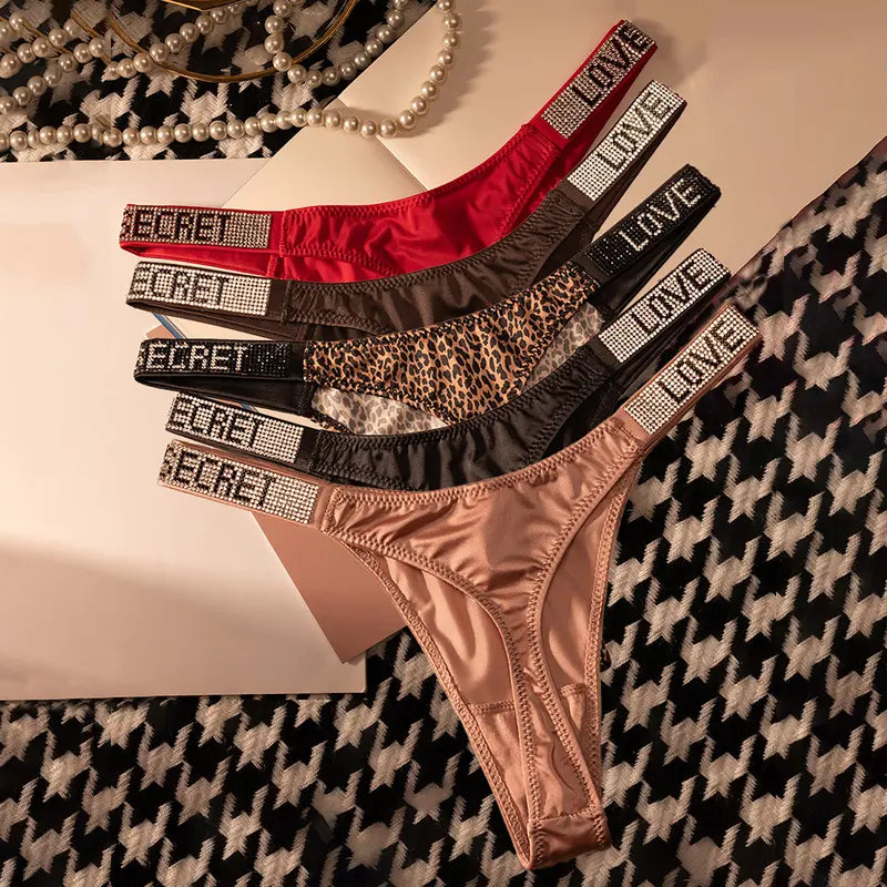 5-Pack Rhinestone Low-Rise Thong Panties