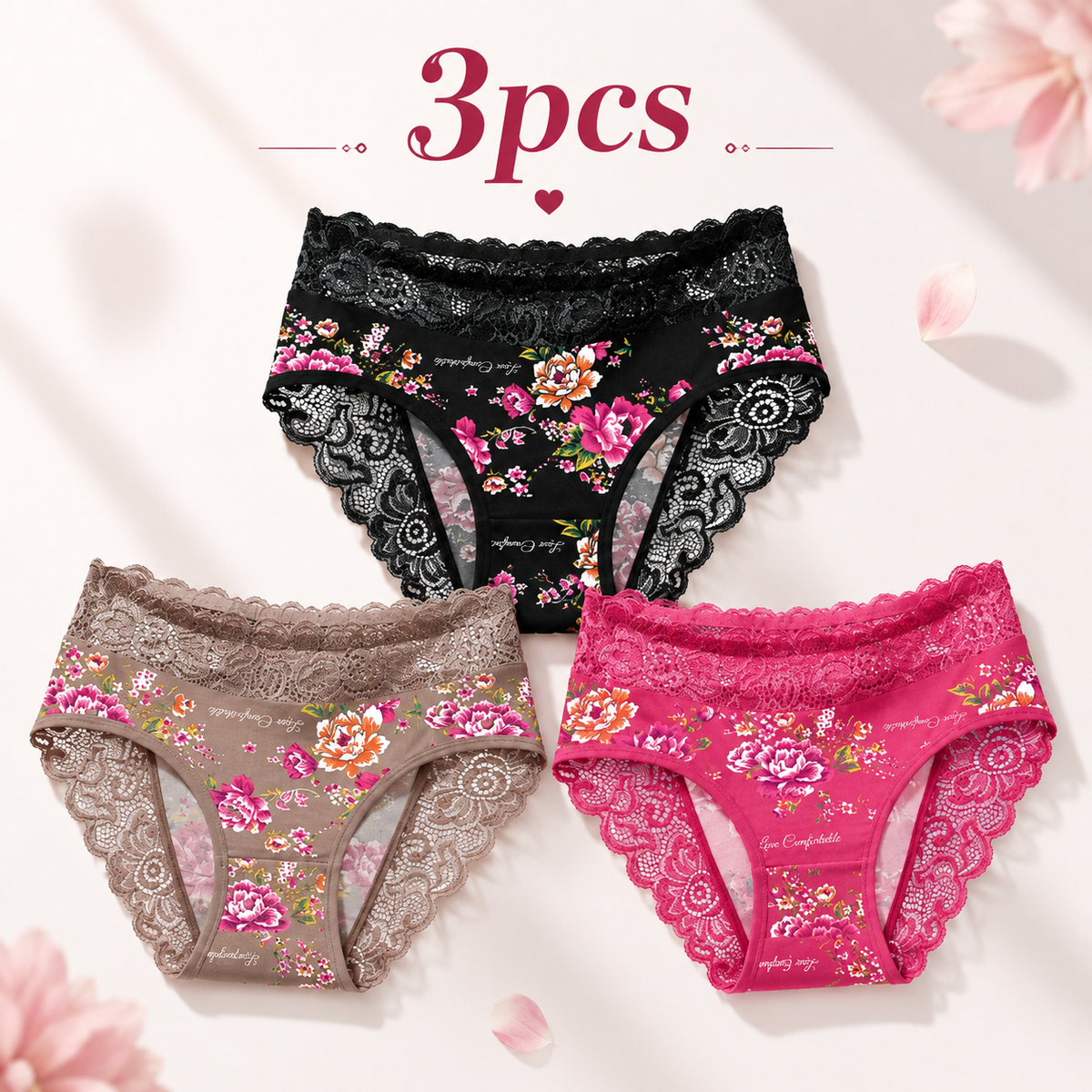 3/5/6-Pack Soft Stretch Floral Lace Briefs