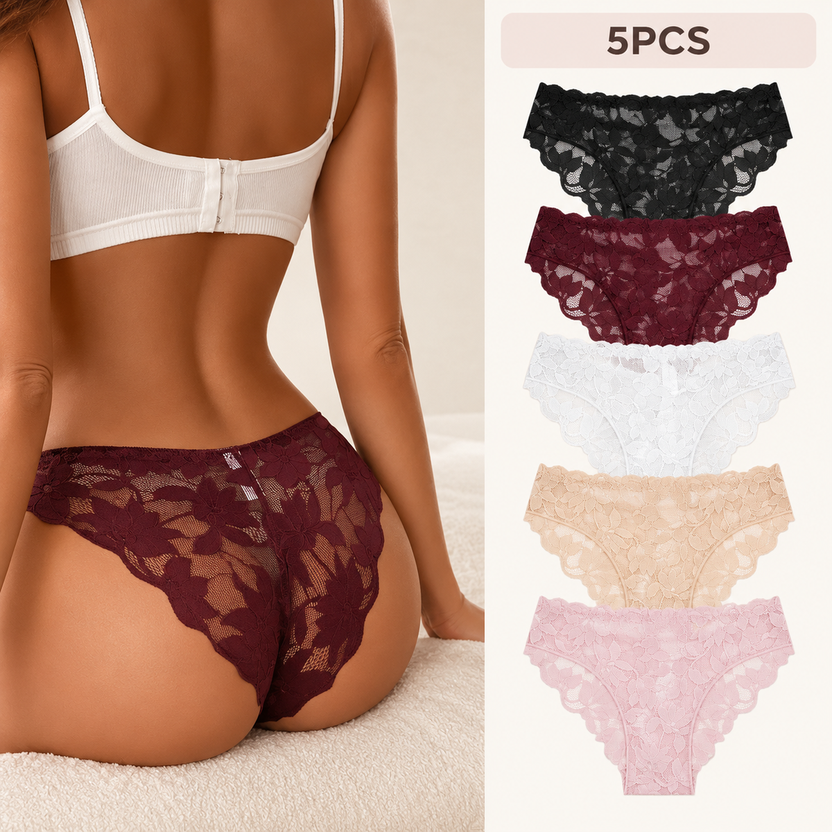5-Pack Floral Lace Panty Set – Breathable Everyday Comfort