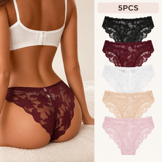 5-Pack Floral Lace Panty Set – Breathable Everyday Comfort