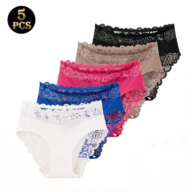 5 Pack Silky Lace Mid-Waist Panties