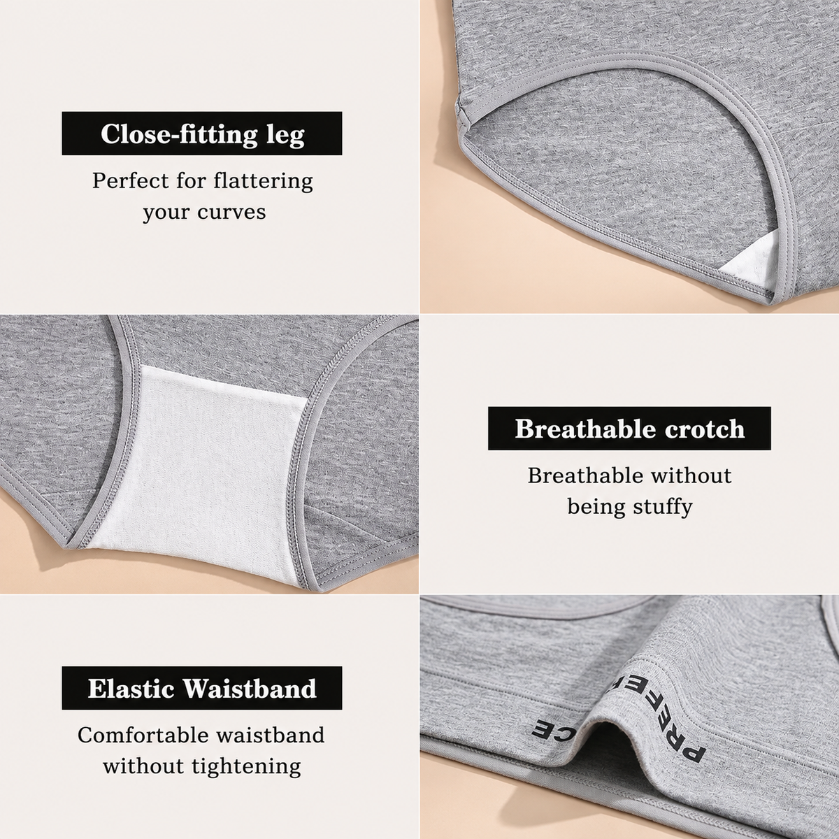 5-Pack 100% Cotton Panties Soft Breathable Full Coverage Briefs