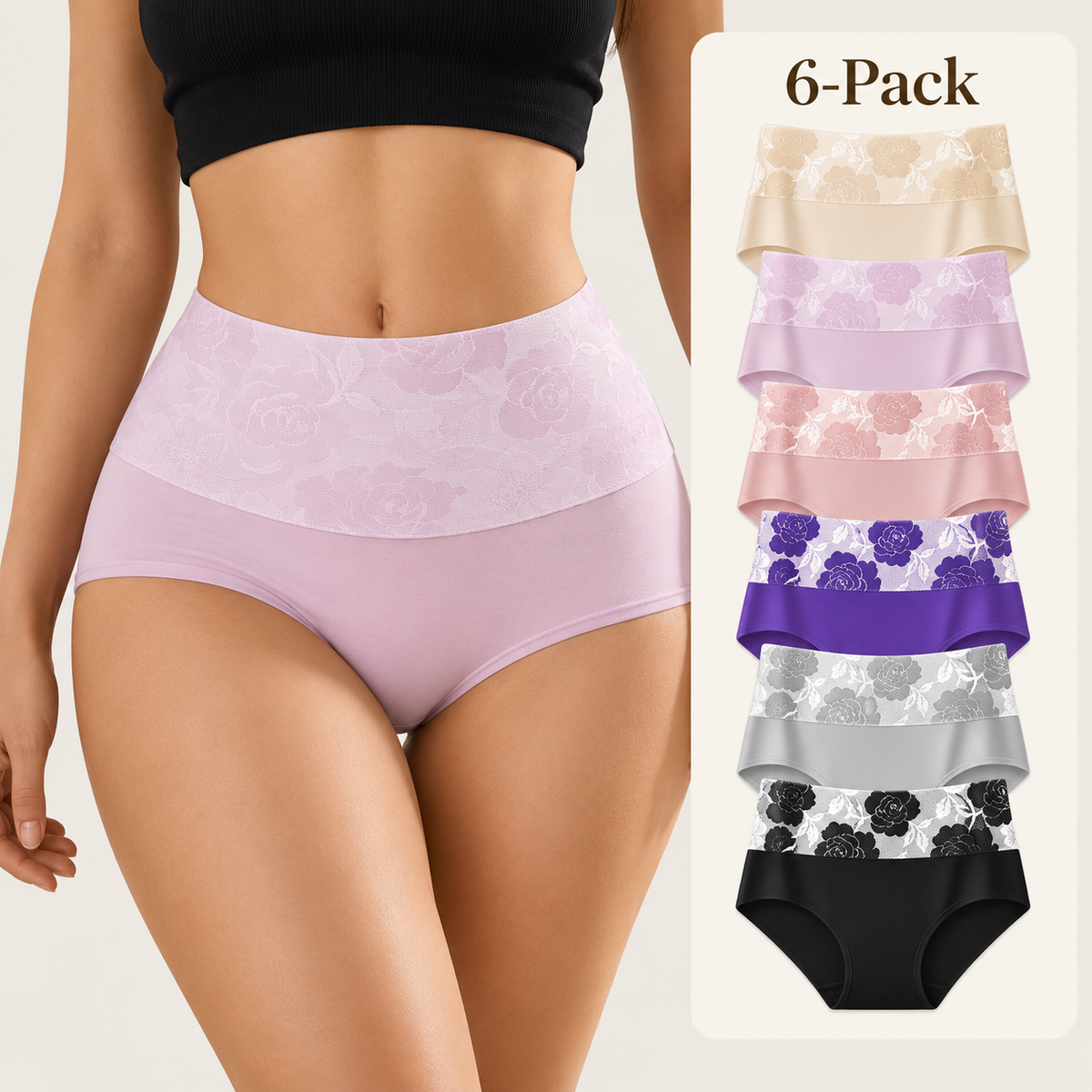 6-Pack High Waist Cotton Tummy Control Briefs